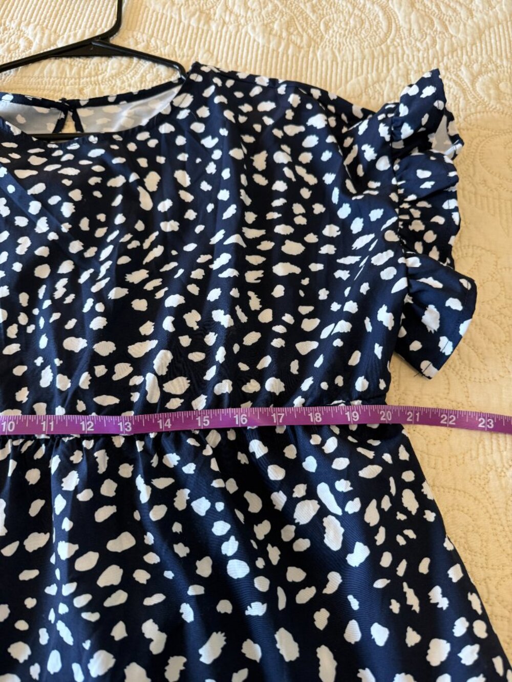 Navy tiered mini dress with a white dalmatian dot print - Picture 5 of 6